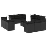 13 Piece Garden Sofa Set with Cushions Black Poly Rattan - Front View