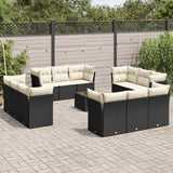 13 Piece Garden Sofa Set with Cushions Black Poly Rattan