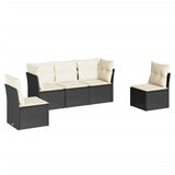 5 Piece Garden Sofa Set with Cushions Black Poly Rattan - Front View