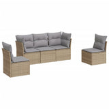 5 Piece Garden Sofa Set with Cushions Beige Poly Rattan - Front View