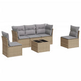 6 Piece Garden Sofa Set with Cushions Beige Poly Rattan - Front View