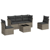 6 Piece Garden Sofa Set with Cushions Grey Poly Rattan - Front View