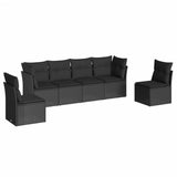 6 Piece Garden Sofa Set with Cushions Black Poly Rattan - Front View