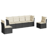 6 Piece Garden Sofa Set with Cushions Black Poly Rattan - Front View