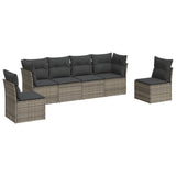 6 Piece Garden Sofa Set with Cushions Grey Poly Rattan - Front View