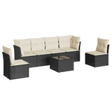 7 Piece Garden Sofa Set with Cushions Black Poly Rattan - Front View
