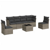 7 Piece Garden Sofa Set with Cushions Grey Poly Rattan - Front View