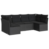 6 Piece Garden Sofa Set with Cushions Black Poly Rattan - Front View
