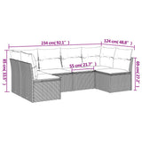 6 Piece Garden Sofa Set with Cushions Beige Poly Rattan - Side View