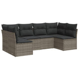 6 Piece Garden Sofa Set with Cushions Grey Poly Rattan - Front View