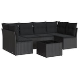 7 Piece Garden Sofa Set with Cushions Black Poly Rattan - Front View