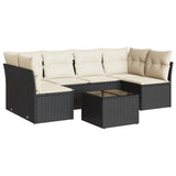 7 Piece Garden Sofa Set with Cushions Black Poly Rattan - Front View