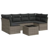 7 Piece Garden Sofa Set with Cushions Grey Poly Rattan - Front View