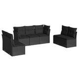 7 Piece Garden Sofa Set with Cushions Black Poly Rattan - Front View