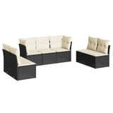 7 Piece Garden Sofa Set with Cushions Black Poly Rattan - Front View