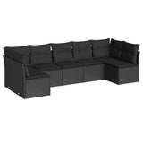 7 Piece Garden Sofa Set with Cushions Black Poly Rattan - Front View