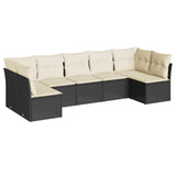 7 Piece Garden Sofa Set with Cushions Black Poly Rattan - Front View