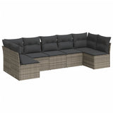 7 Piece Garden Sofa Set with Cushions Grey Poly Rattan - Front View