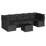 8 Piece Garden Sofa Set with Cushions Black Poly Rattan - Front View