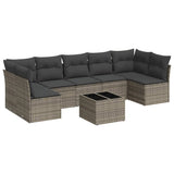 8 Piece Garden Sofa Set with Cushions Grey Poly Rattan - Front View
