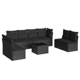 9 Piece Garden Sofa Set with Cushions Black Poly Rattan - Front View