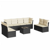 9 Piece Garden Sofa Set with Cushions Black Poly Rattan - Front View