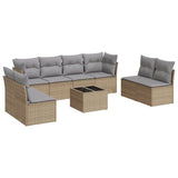 9 Piece Garden Sofa Set with Cushions Beige Poly Rattan - Front View