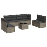 9 Piece Garden Sofa Set with Cushions Grey Poly Rattan - Front View