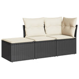 3 Piece Garden Sofa Set with Cushions Black Poly Rattan - Front View