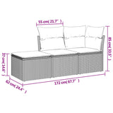 3 Piece Garden Sofa Set with Cushions Black Poly Rattan - Side View