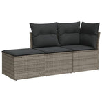 3 Piece Garden Sofa Set with Cushions Grey Poly Rattan