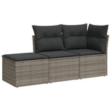 3 Piece Garden Sofa Set with Cushions Grey Poly Rattan - Front View