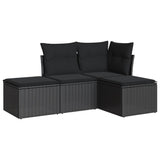 4 Piece Garden Sofa Set with Cushions Black Poly Rattan - Front View