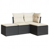 4 Piece Garden Sofa Set with Cushions Black Poly Rattan - Front View