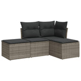 4 Piece Garden Sofa Set with Cushions Grey Poly Rattan - Front View