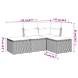 4 Piece Garden Sofa Set with Cushions Grey Poly Rattan - Side View