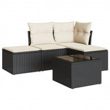 5 Piece Garden Sofa Set with Cushions Black Poly Rattan - Front View