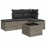 5 Piece Garden Sofa Set with Cushions Grey Poly Rattan - Front View