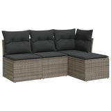 4 Piece Garden Sofa Set with Cushions Grey Poly Rattan - Front View