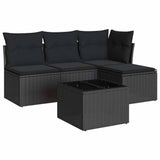 5 Piece Garden Sofa Set with Cushions Black Poly Rattan - Front View