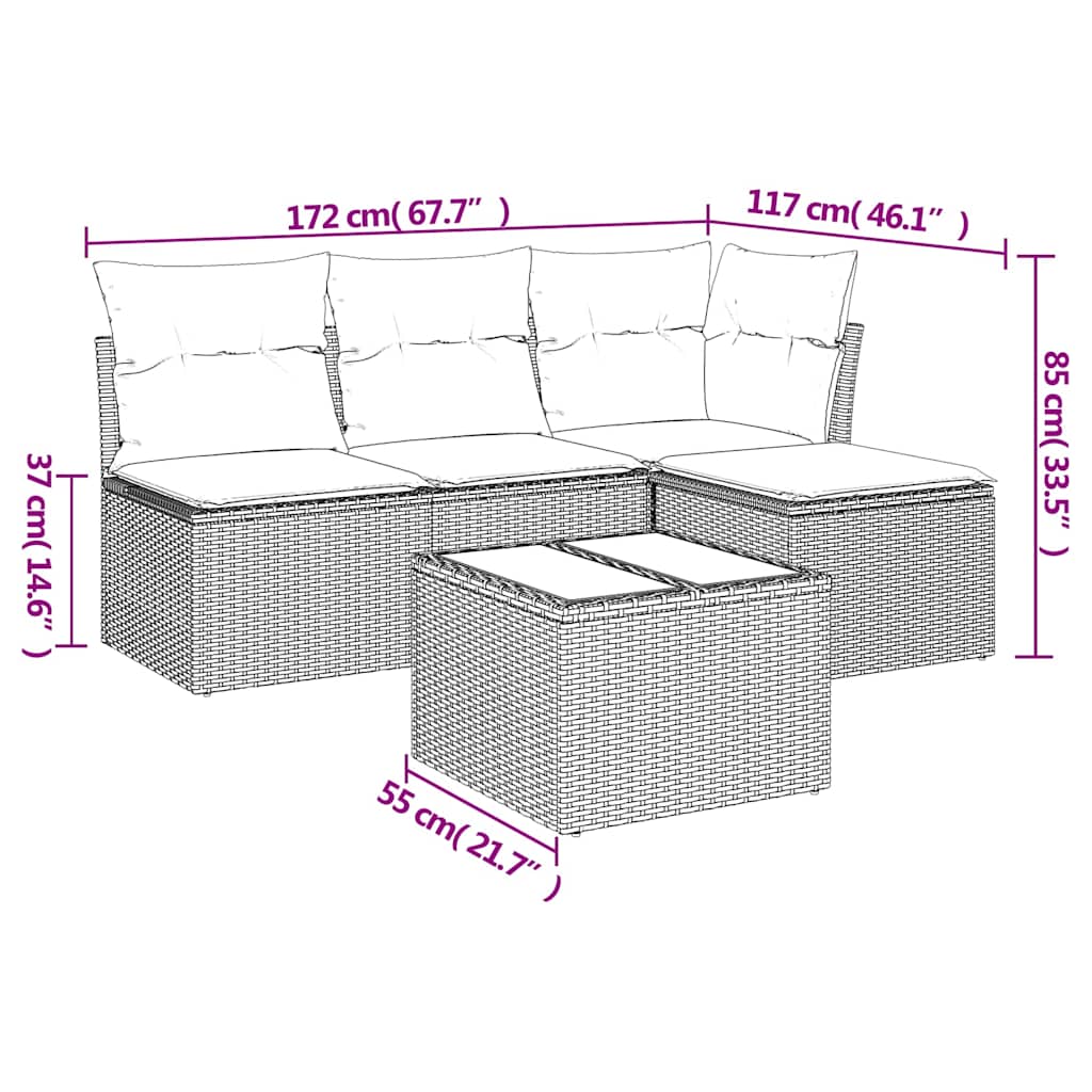 5 Piece Garden Sofa Set with Cushions Black Poly Rattan