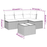 5 Piece Garden Sofa Set with Cushions Grey Poly Rattan