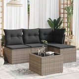 5 Piece Garden Sofa Set with Cushions Grey Poly Rattan