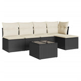 6 Piece Garden Sofa Set with Cushions Black Poly Rattan - Front View
