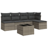 6 Piece Garden Sofa Set with Cushions Grey Poly Rattan