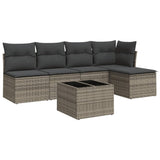 6 Piece Garden Sofa Set with Cushions Grey Poly Rattan - Front View