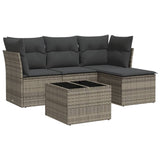 5 Piece Garden Sofa Set with Cushions Grey Poly Rattan - Front View