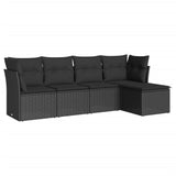 5 Piece Garden Sofa Set with Cushions Black Poly Rattan - Front View