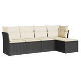 5 Piece Garden Sofa Set with Cushions Black Poly Rattan - Front View