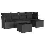 6 Piece Garden Sofa Set with Cushions Black Poly Rattan - Front View